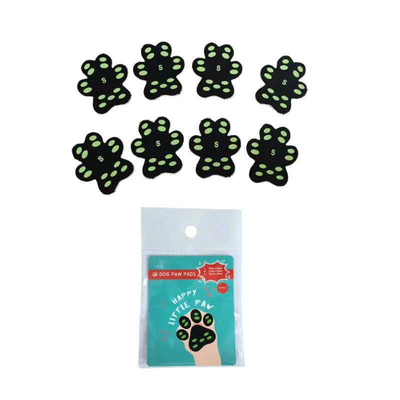 Clear pack of eight beige silicone cloth claw protection pads for dogs, labelled S or M size.