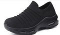 Plus size women's fly-knit sock shoes in stretch mesh with low heel and round toe