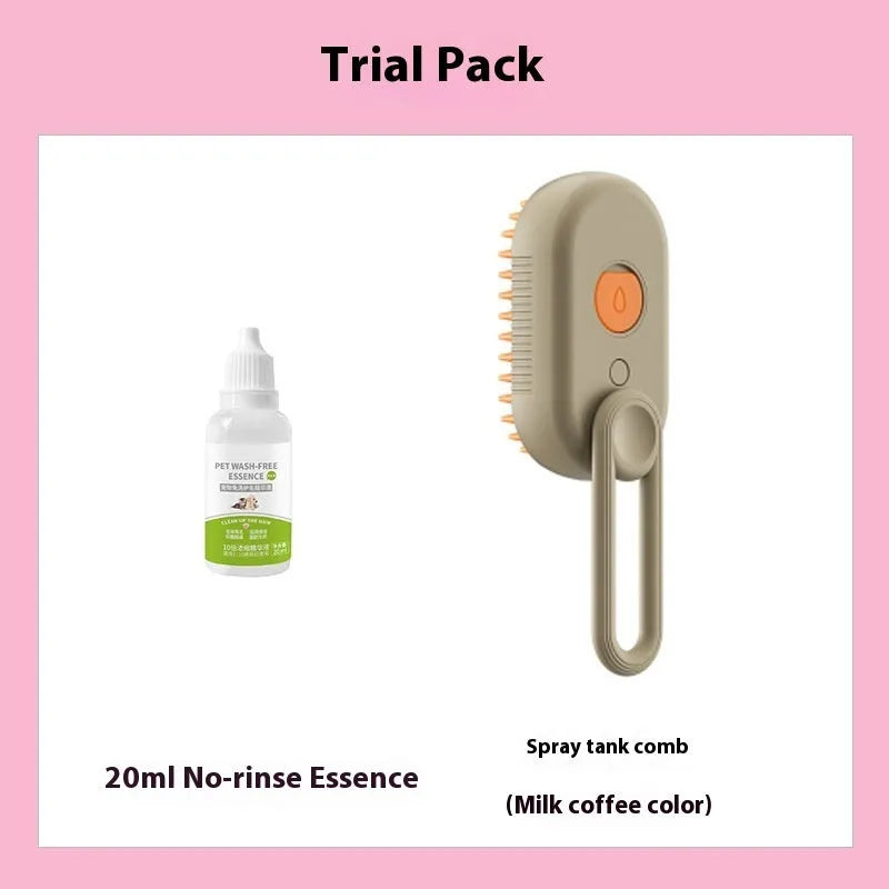 Dog grooming kit with a bottle of wash-free detangling spray and a matching ABS plastic massage comb.