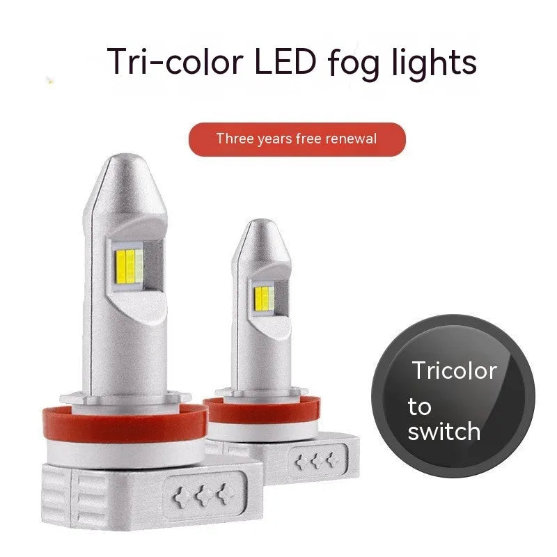 LED car fog light retrofit kit with aluminium housing showing bulb connector formats