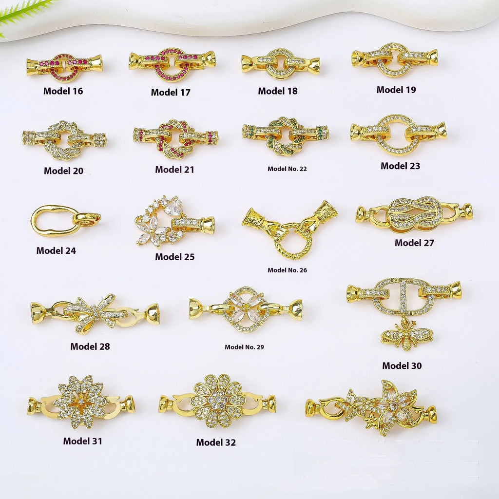 Small gold-plated chain buckle for DIY jewellery, shown in gold, rose gold, and silver colour options.