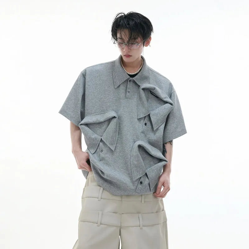 Men's deconstructed multi-collar polo shirt with geometric pattern in loose fit