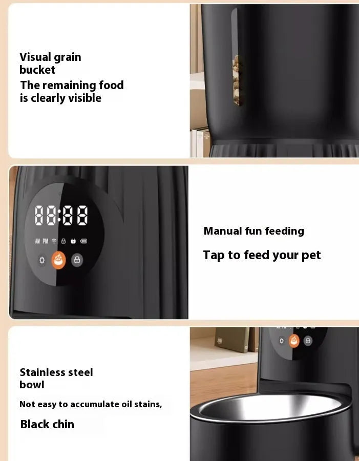 Intelligent pet feeder with automatic timing and remote control in black or white colour