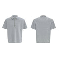 Men's black loose fit polo shirt with square collar and embroidery sequin details on sleeve.