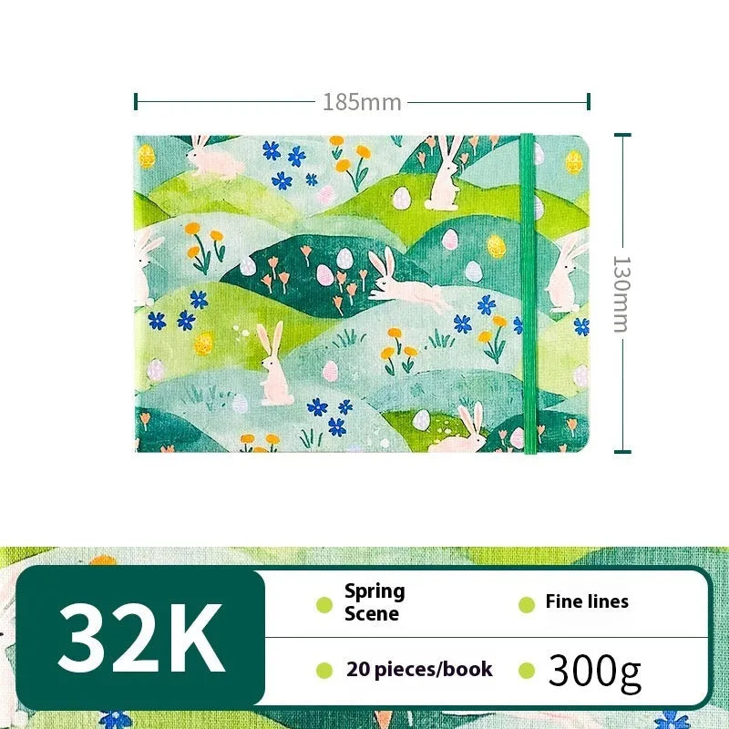 Feiluniao handmade fabric watercolour sketchbook with colourful themed cover, 185mm long.
