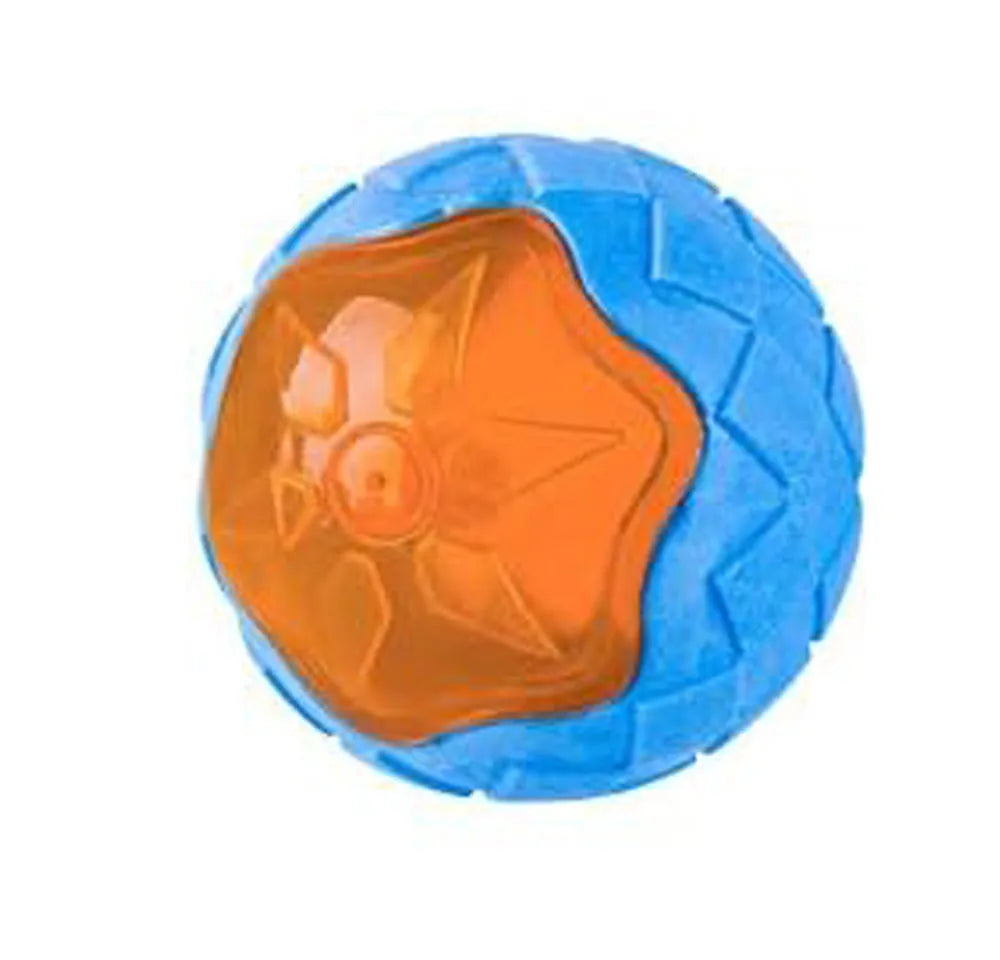 Set of three floating TPR dog toys: a squeaky ball, barbell, and tyre for water fetch.