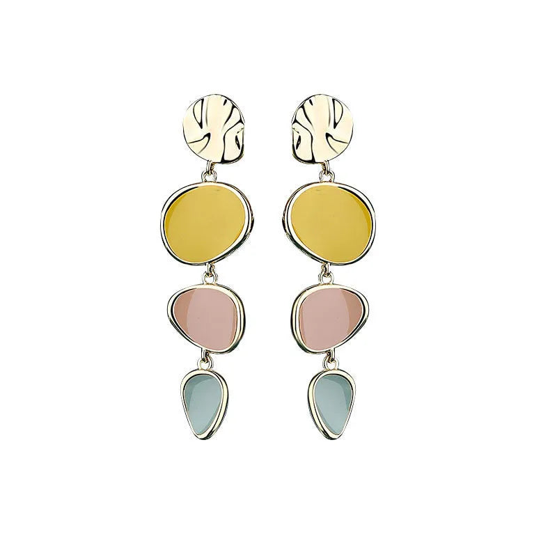 Morandi three-colour oil drip finish on disc-shaped alloy earrings with sterling silver posts.