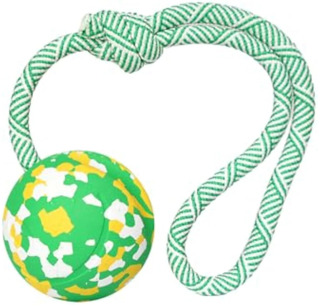 S size dog ball on rope toy with 6cm natural rubber ball and 27cm nylon rope for medium small dogs