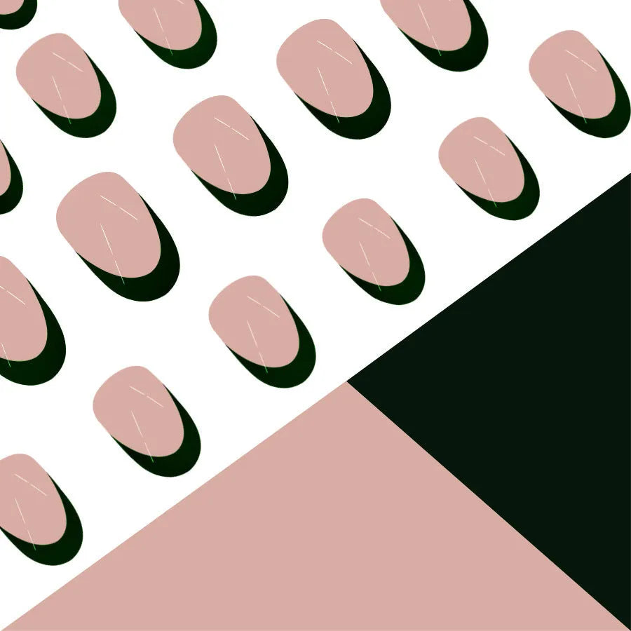 24 black French style nail art pieces with short Almond shape on white background