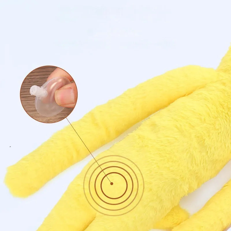 Large pink and yellow plush dog toy with rattle and paper sound elements for golden retrievers