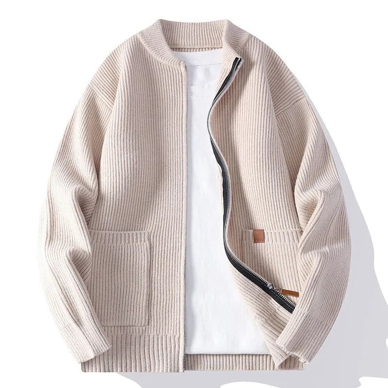 Men's striped sweater cardigan in chemical fibre blend available in multiple colours with Asian sizing