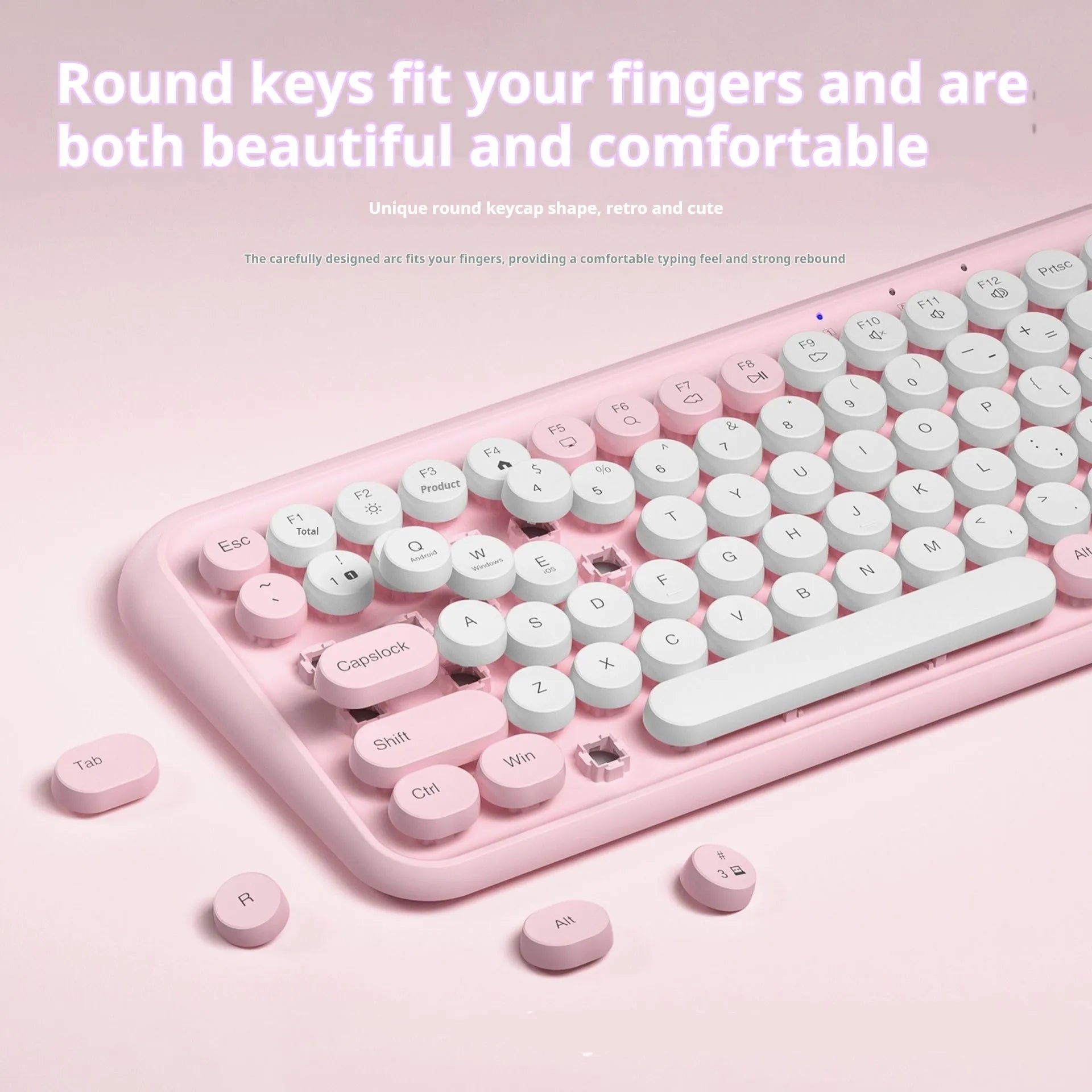 Pink wireless Bluetooth mechanical keyboard with 84 keys and compact portable design