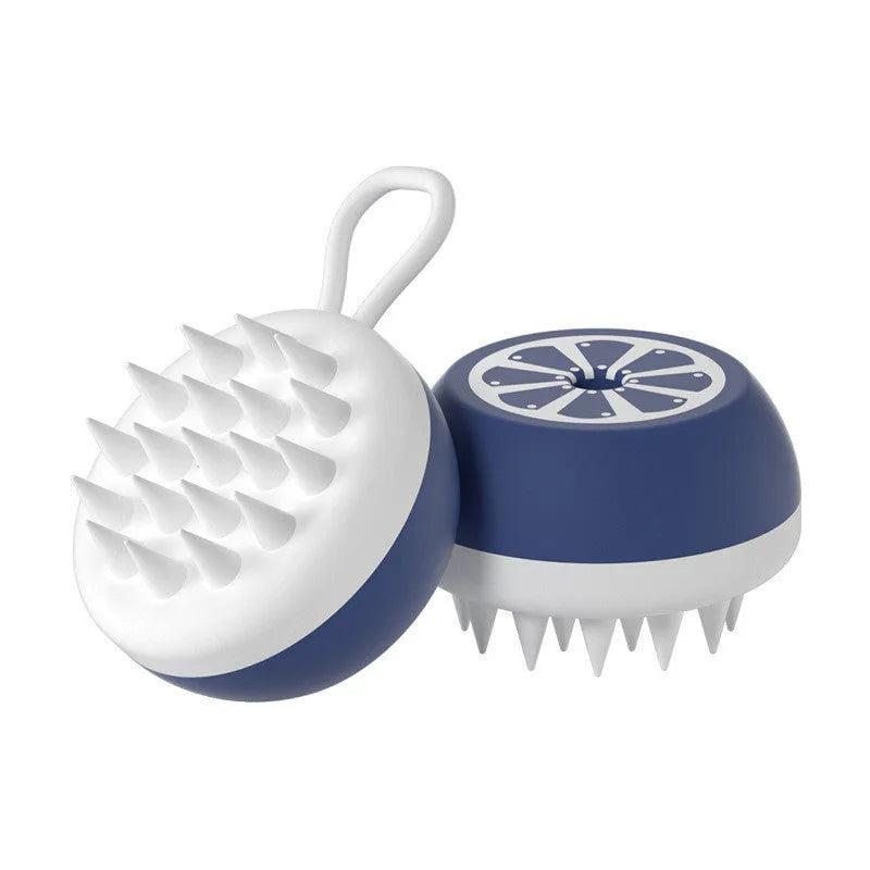 Soft yellow silicone pet bath brush with massage nodes and comb bristles for dog and cat washing.
