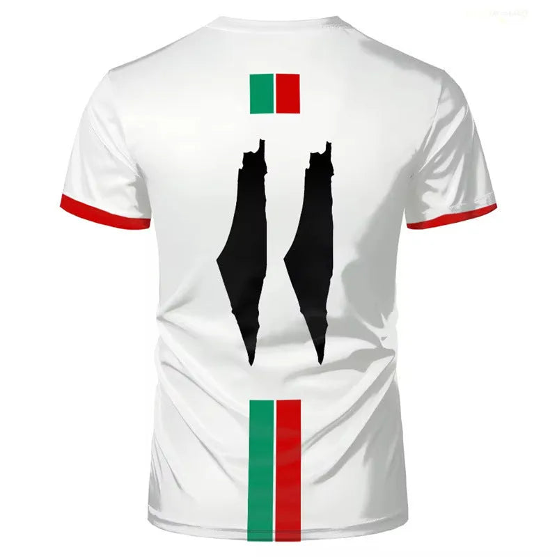 Black 3D printed football t-shirt with stereoscopic pattern design showing street fashion style