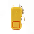ZQ-202 personal safety alarm in pink, black, white, yellow, and green colours next to LR44 batteries.