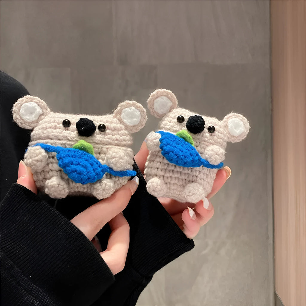 Hand-knitted koala bear backpack design AirPods protective cover for multiple Apple AirPods models