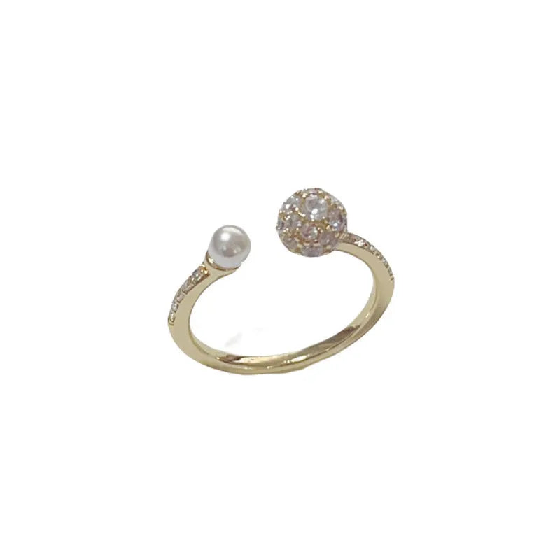 Women's round zircon open-end ring in gold or silver colour with real gold plating