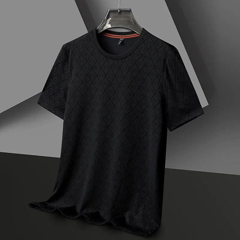 Men's black loose fit short sleeve T-shirt with round neck in Ice Silk antibacterial fabric