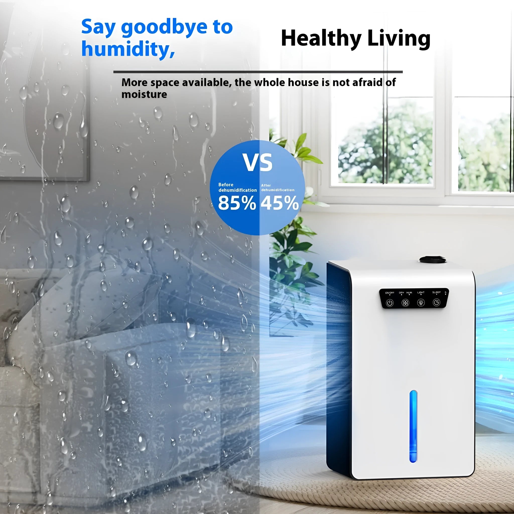 Milky white bedroom dehumidifier with 4 litre reservoir capacity for 10-20 square metre spaces
