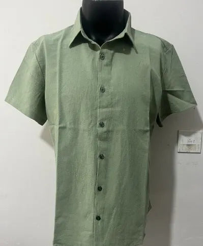 Men's loose fit short sleeve shirt in cotton linen blend fabric available in multiple solid colours
