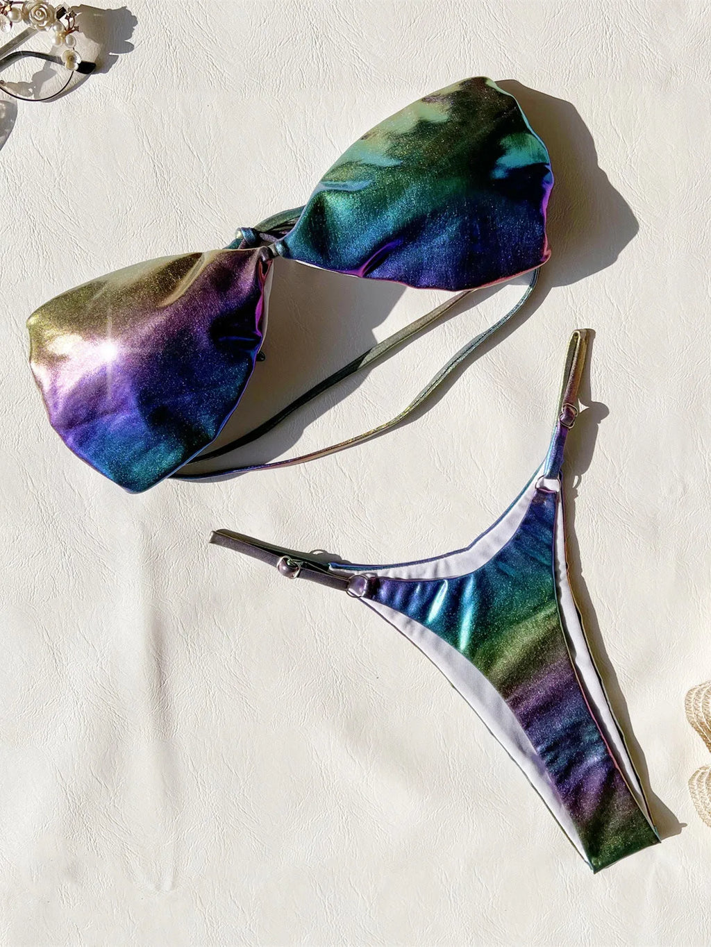 Gradient purple women's bikini set with top and bottom pieces for swimming
