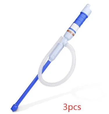 Blue manual hand siphon pump for transferring gasoline and oil, made from PP plastic.