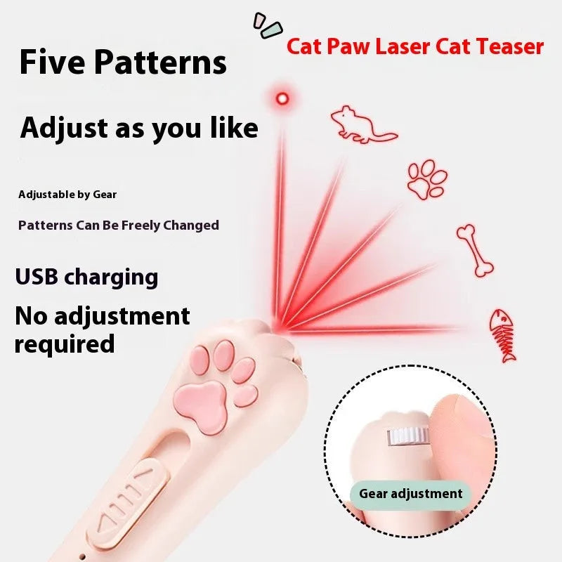 Rechargeable cat pen light toy with feather attachment in cream white, pink, or blue