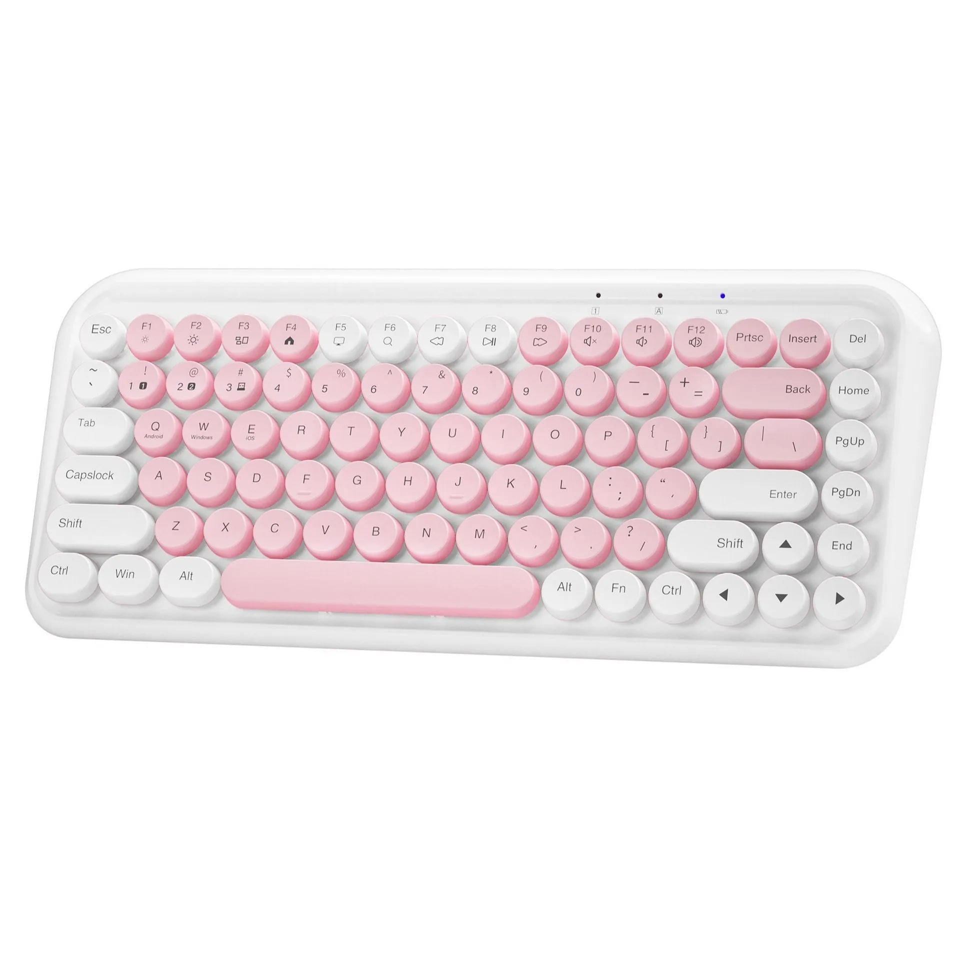 Pink wireless Bluetooth mechanical keyboard with 84 keys and compact portable design