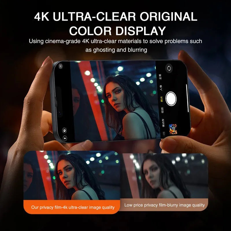 Anti-peeping tempered glass screen protector for iPhone showing full-screen coverage.