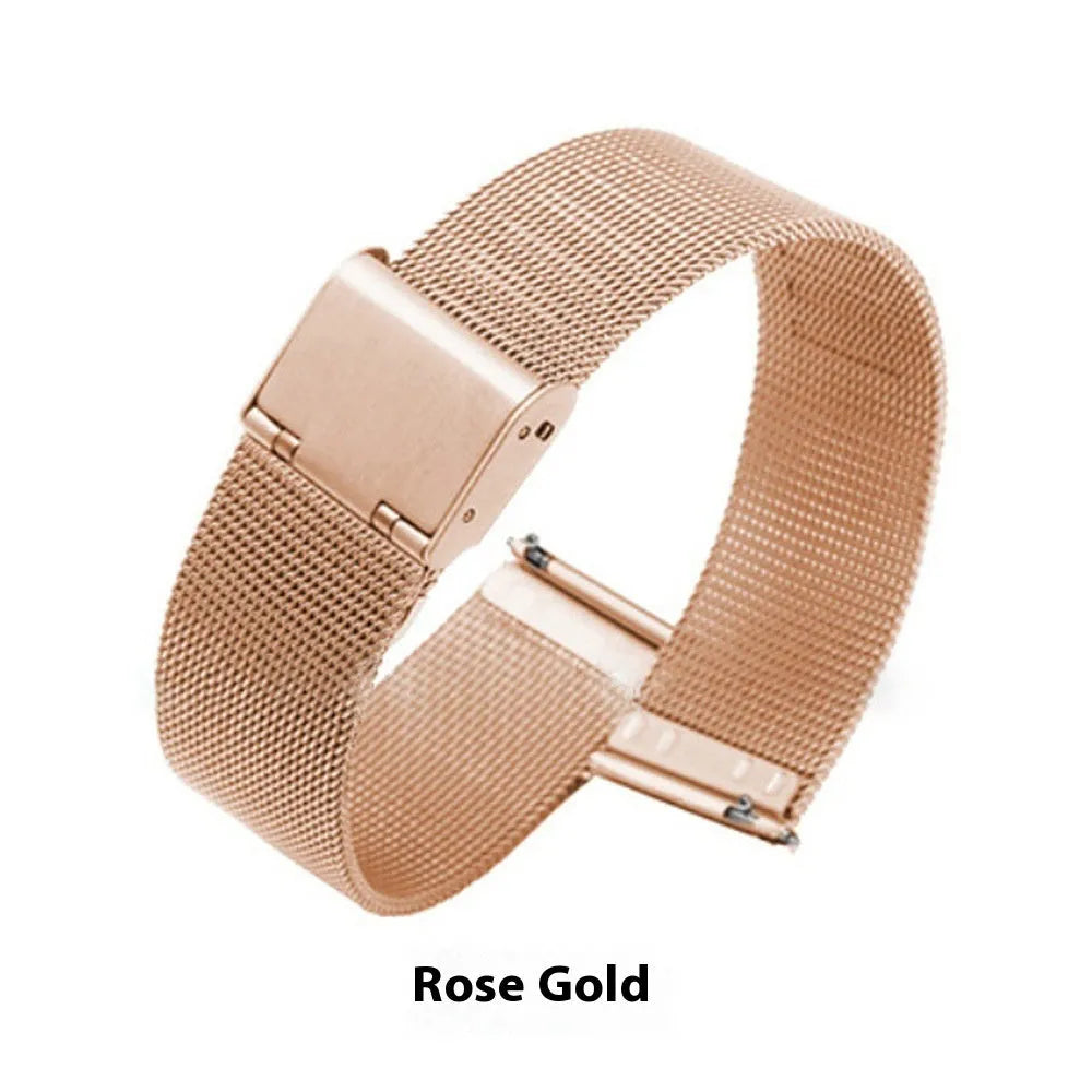 Milani silk woven stainless steel watch band showing natural texture and metallic finish