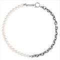 Men's natural pearl necklace with titanium steel chain white 8mm width 45cm length