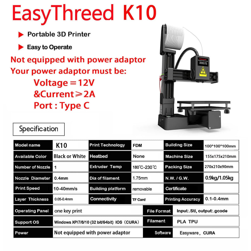 White EasyThreed K10 entry-level 3D printer on a desk