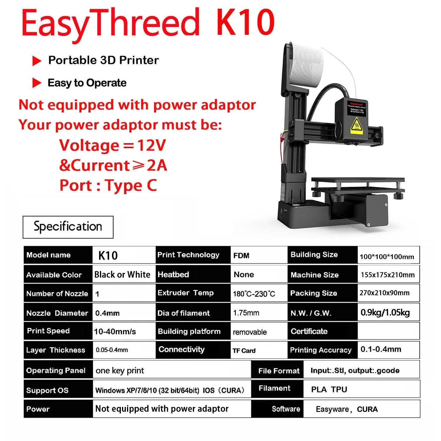 White EasyThreed K10 entry-level 3D printer on a desk