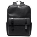 Men's black genuine leather computer backpack with 36-55L capacity and physiological curve back plate