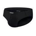 Men's solid colour low waist seamless briefs in black, white, and pink with breathable polyester fabric