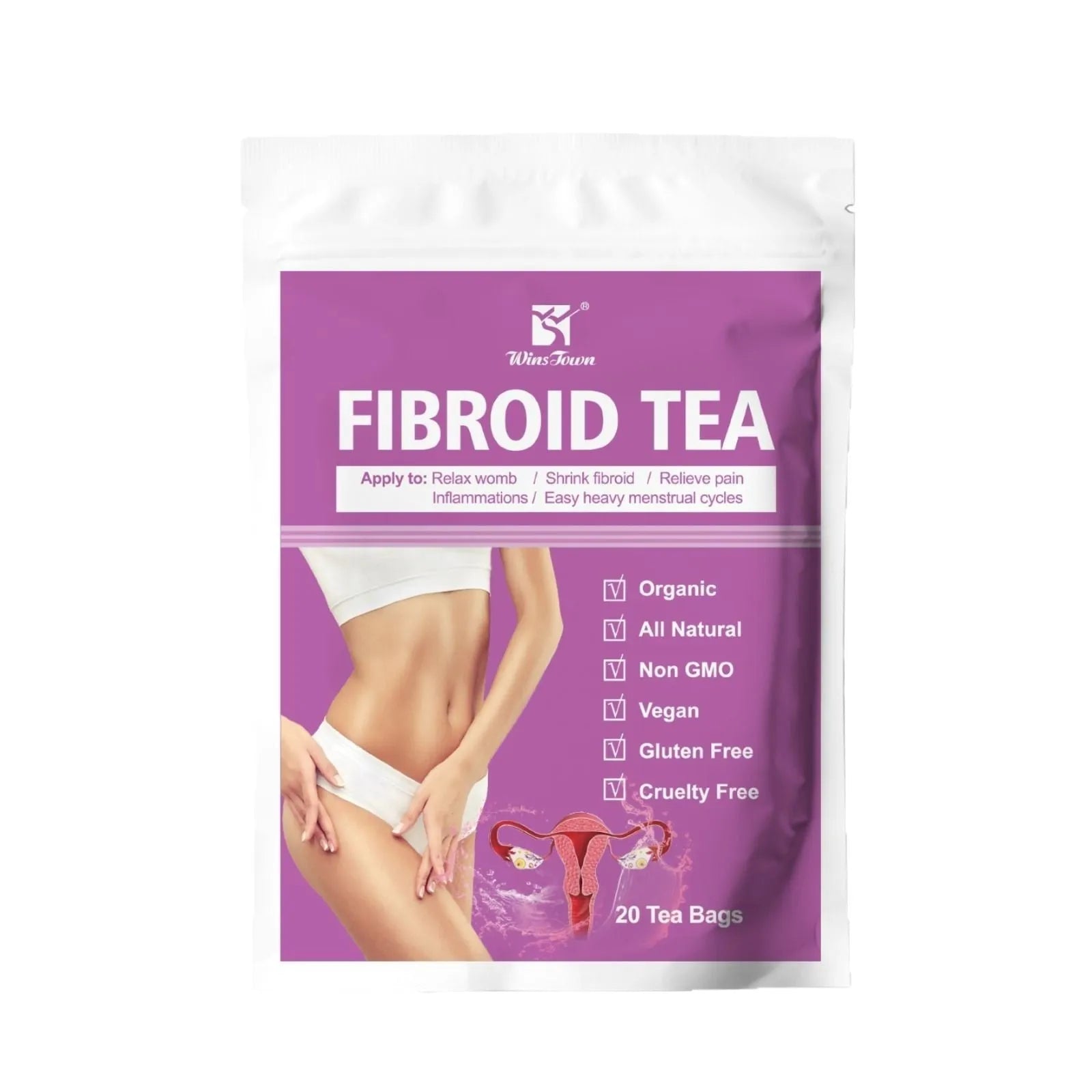 Single pack of C83 Winstown fibroid herbal tea bags for cold extract preparation.