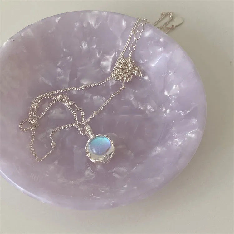 Silver 925 sterling silver necklace with geometric ornamental stone pendant on adjustable curb chain