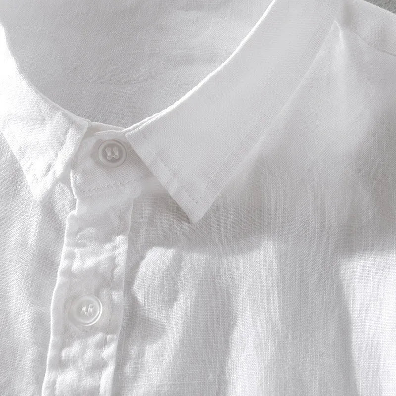 Men's loose fit short sleeve shirt in cotton linen blend fabric available in multiple solid colours