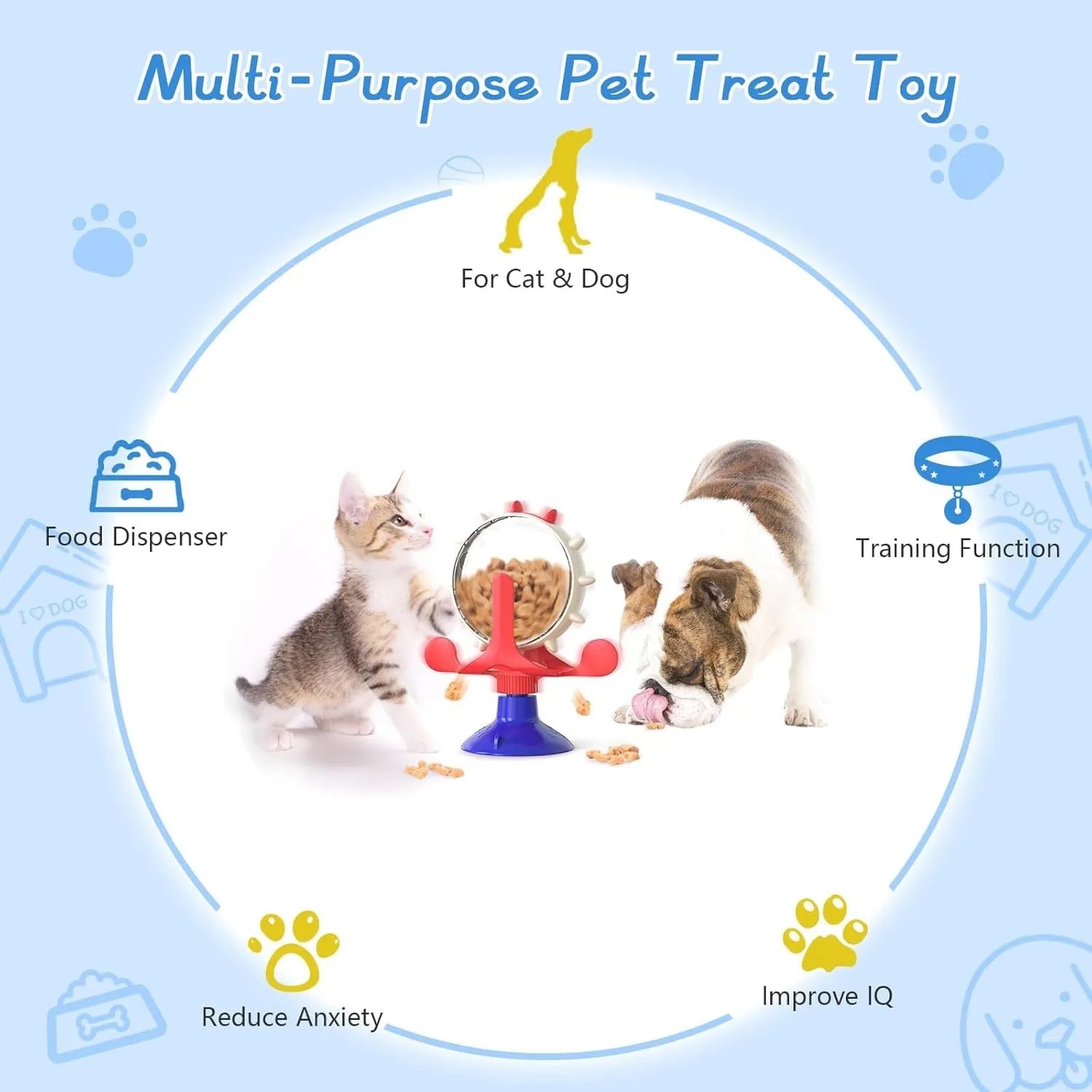 Interactive pet puzzle feeder toy with spinner and suction cup base in assorted colours