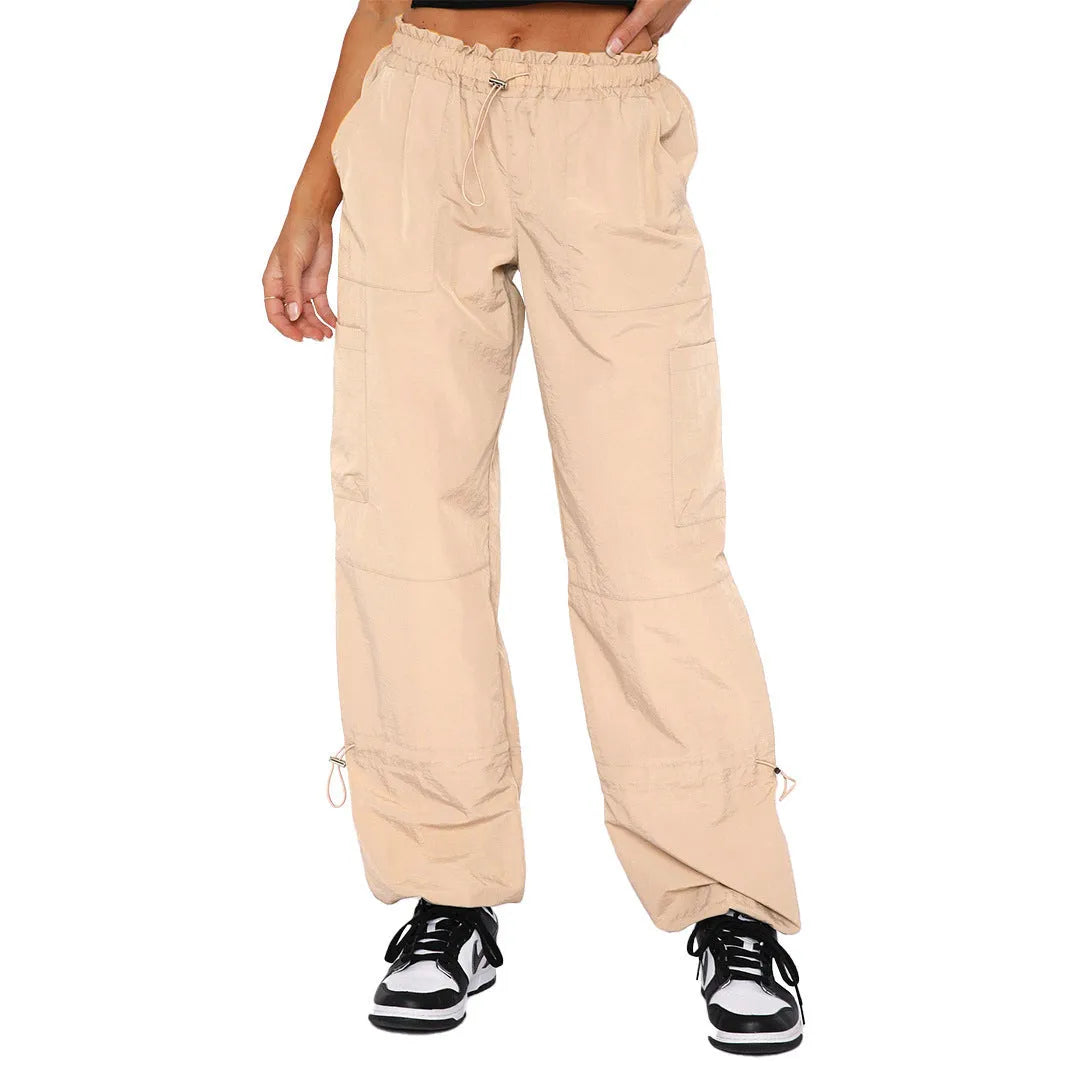 Men's loose fit straight leg cargo pants in grey with multiple pockets