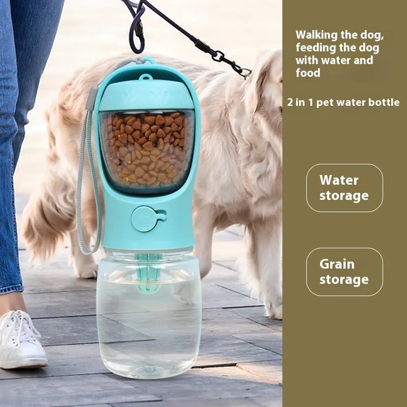 Blue dual-use portable dog drinking cup with two-in-one design for walks and outings