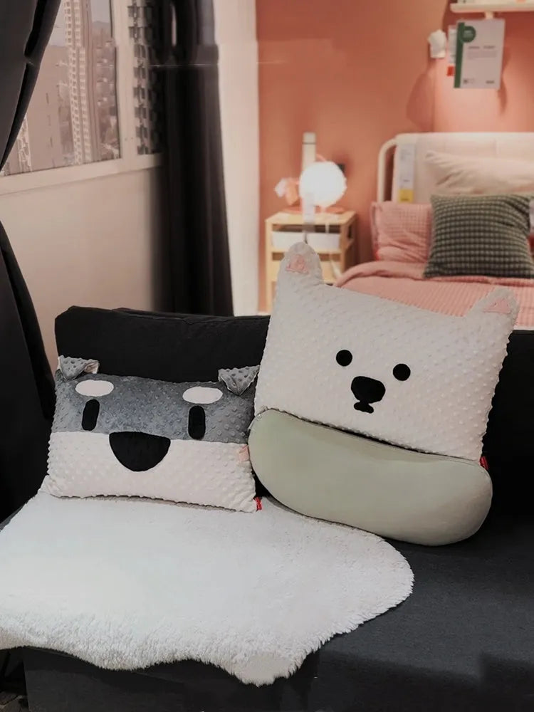 West Highland puppy decorative cushion on sofa, grey and white dog design