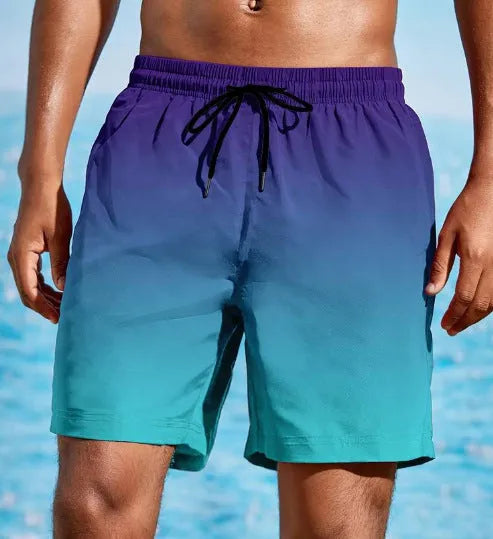 Men's gradient colour 3D printed sports shorts in mesh fabric with micro elasticity