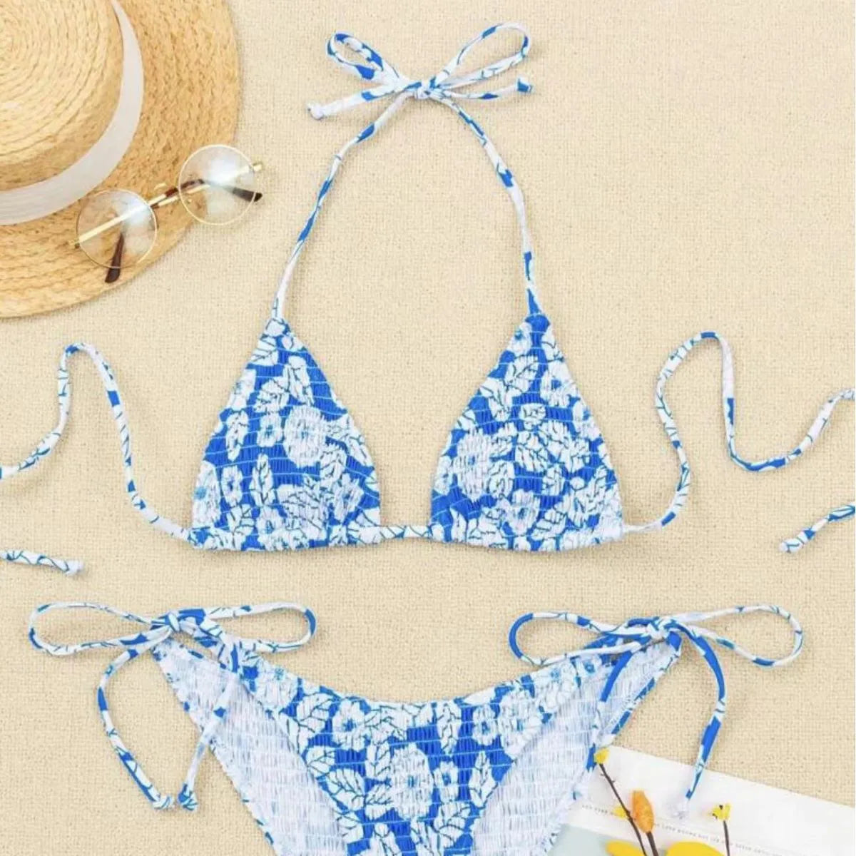 Women's floral print halter swimsuit in multi-colour options with briefs bottom