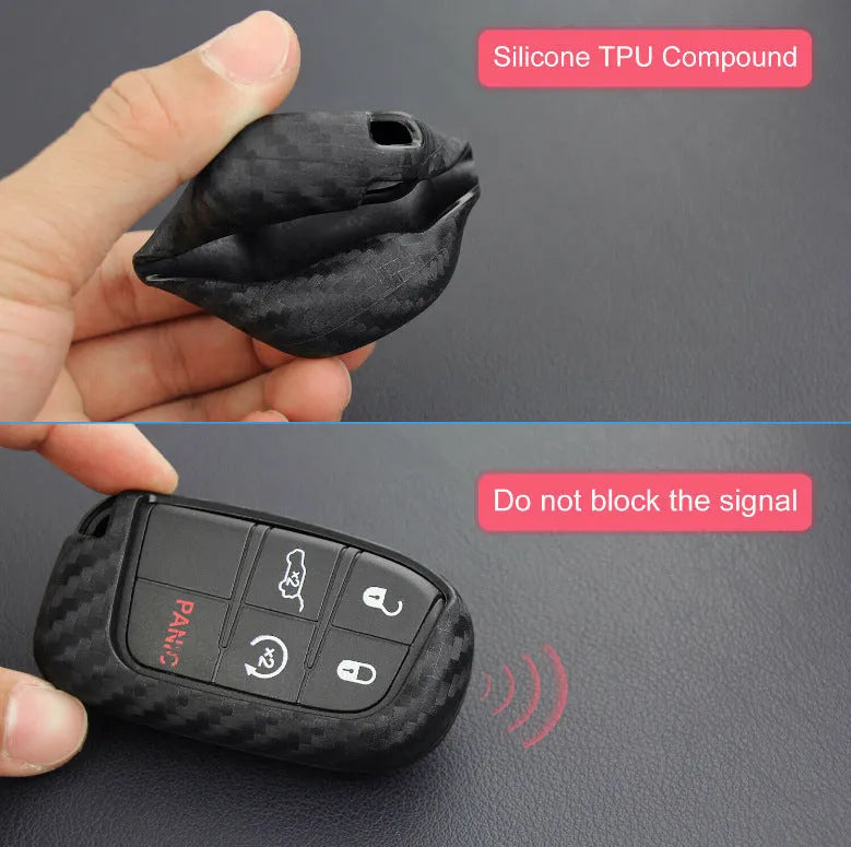 Carbon fibre pattern silicone key case for Dodge Chrysler Fiat remote keys