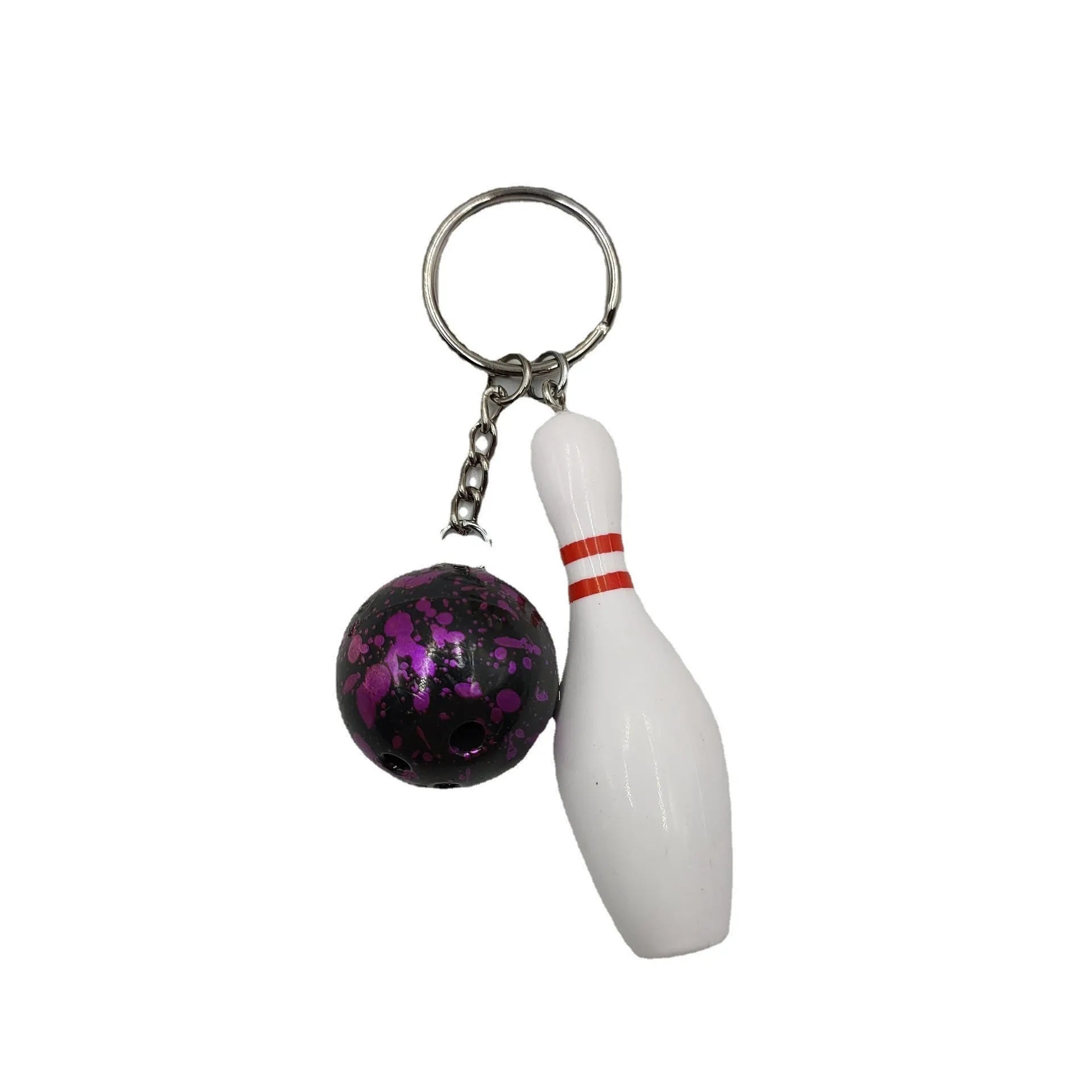 Mini bowling ball keychain pendant in blue colour with metal ring