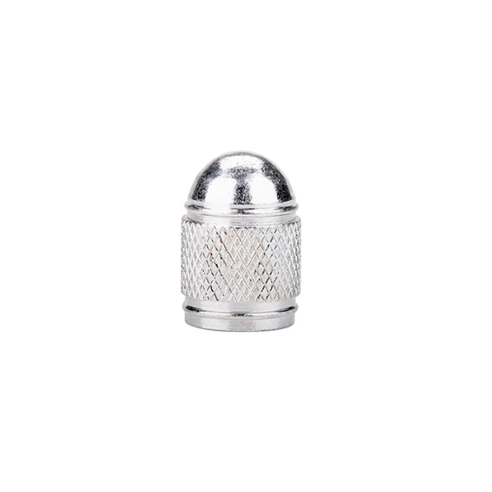 Aluminium alloy mountain bike tyre valve cap shown in five colour options: black, blue, gold, silver, and red