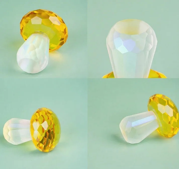 Colourful geometric crystal mushroom decorative sculpture measuring 40mm by 53mm