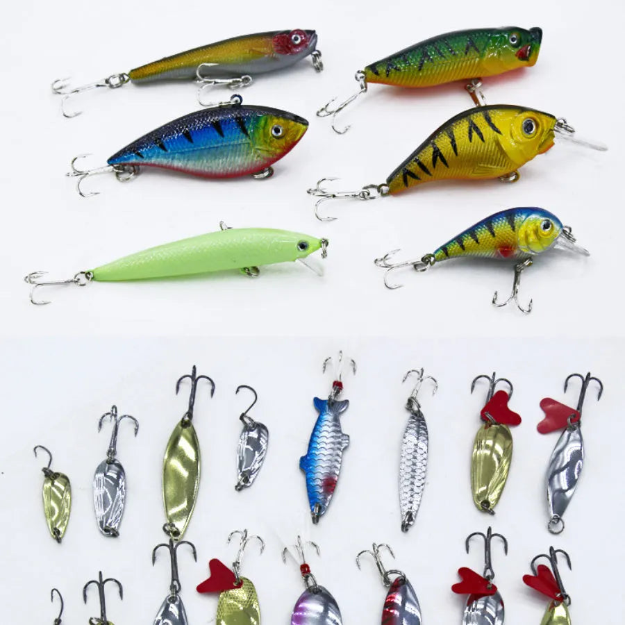 132 piece fishing lure suit with soft bait lures and high carbon steel hooks in rose red treasure colour