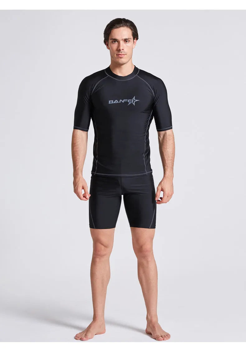 Men's half sleeve swimwear set for swimming snorkeling surfing with quick-dry nylon fabric